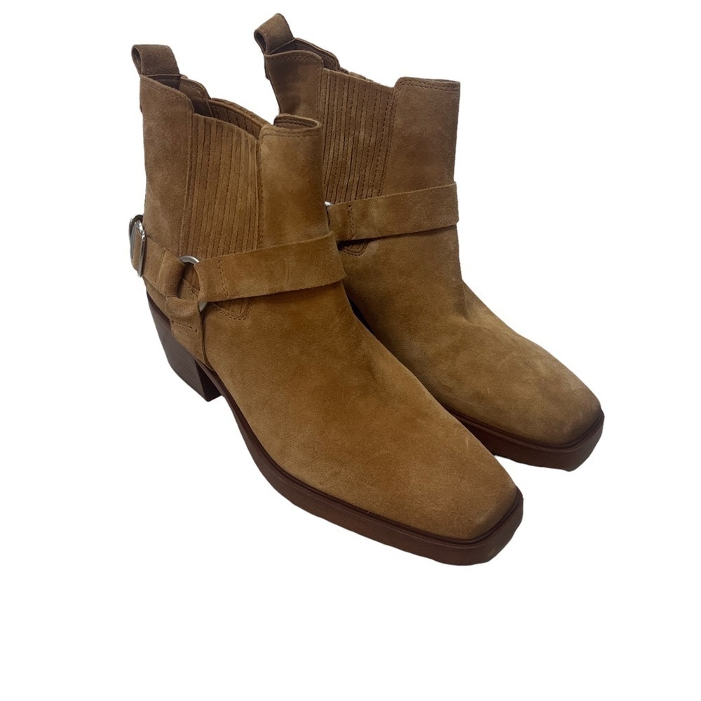 Sam Edelman Bellamie Bootie Camel Suede Size 8 Ankle Bootie Chunky Heel Strap - Picture 3 of 12